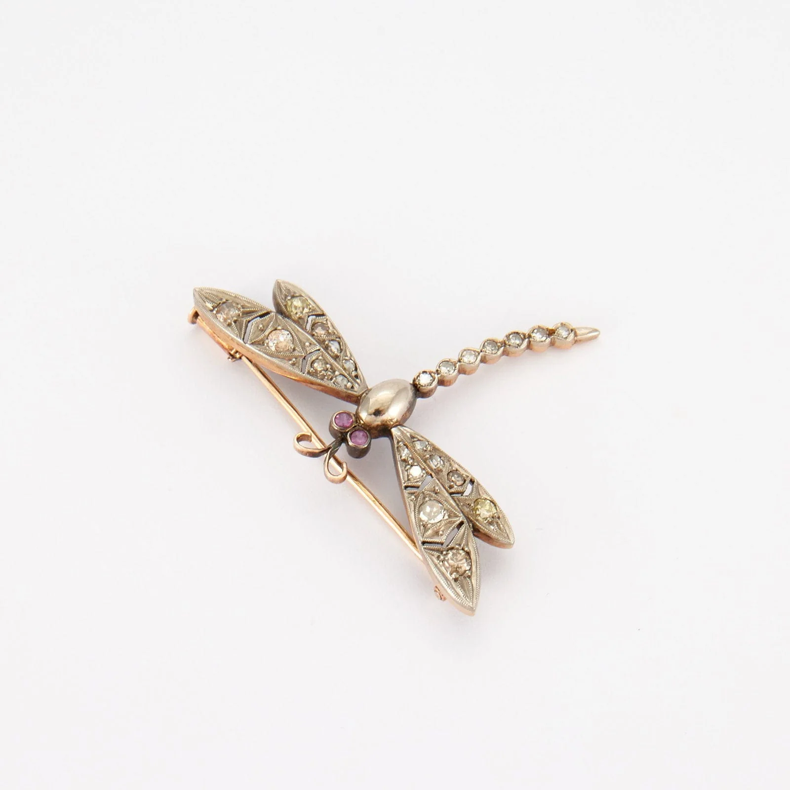 YELLOW GOLD BROOCH, DIAMONDS