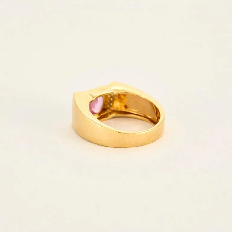 Yellow gold ring with pink sapphire and diamonds - Image 5