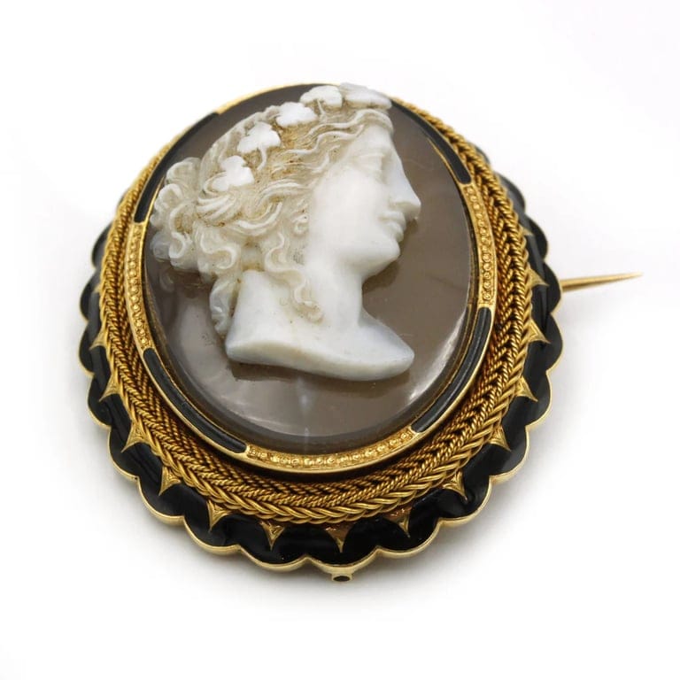 Brooch - Gold, cameo Agate, Email - Image 3