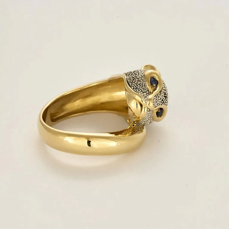 Feline ring in yellow gold, diamonds, sapphires - Image 5