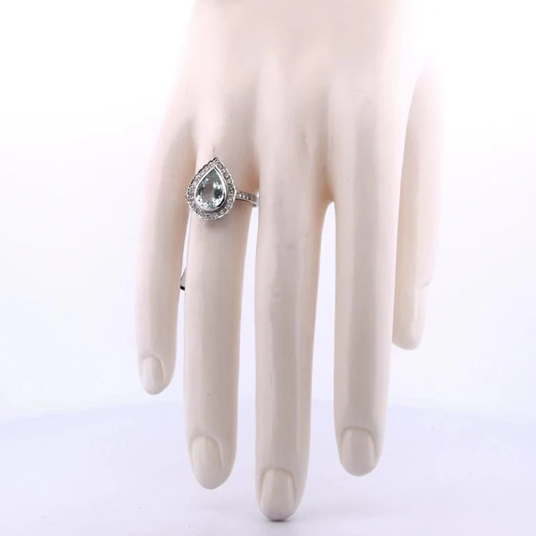 Ring in white gold with aquamarina and diamond - Image 2