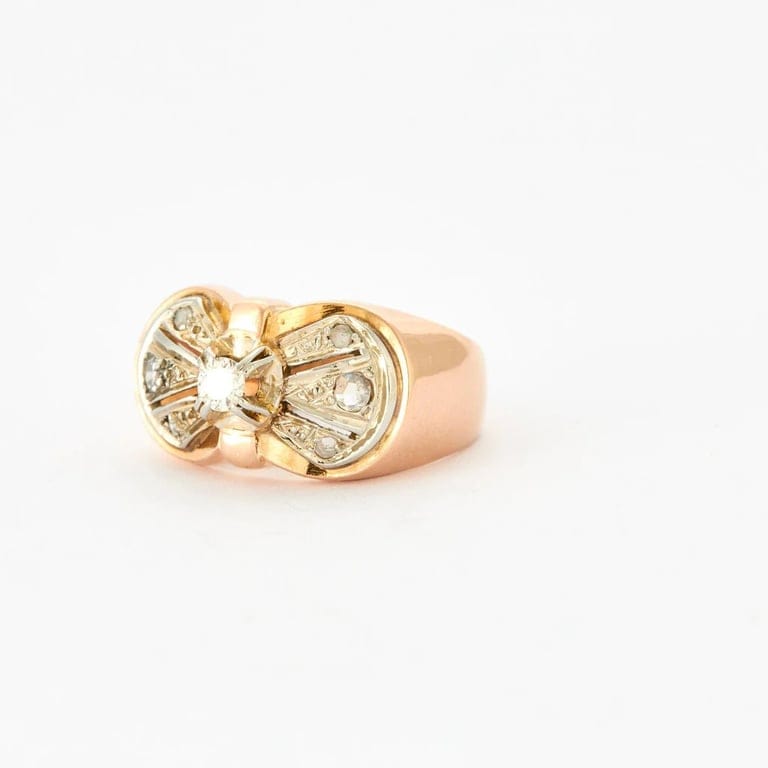 Yellow gold diamond knot ring