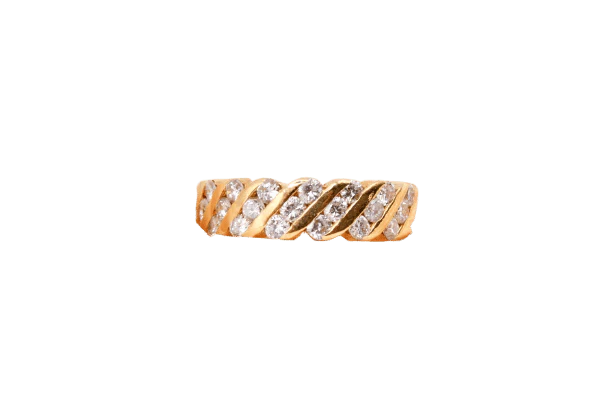 Wedding band set in an S shape with 21 H SI diamonds in 18k yellow gold 