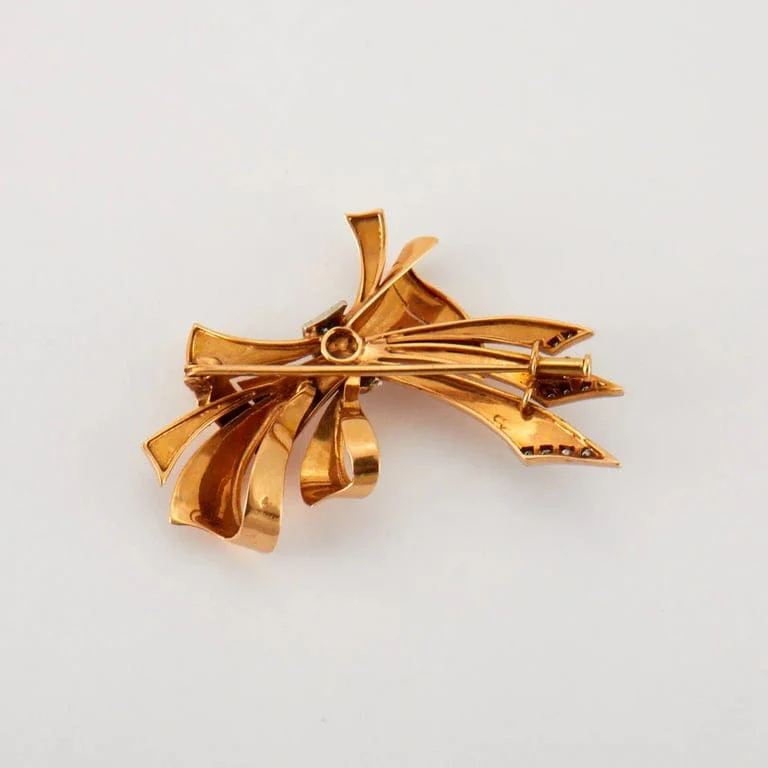 Gold bow brooch platinum 1940. - Image 3
