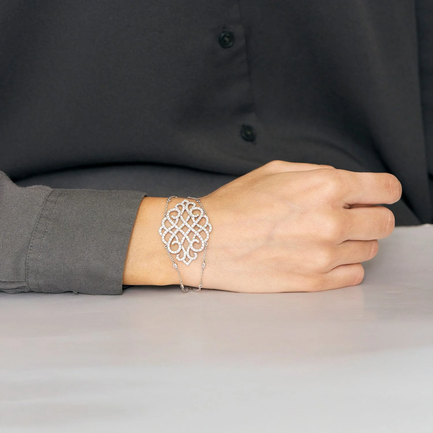 Bracelet Dentelle white gold diamonds - Image 2