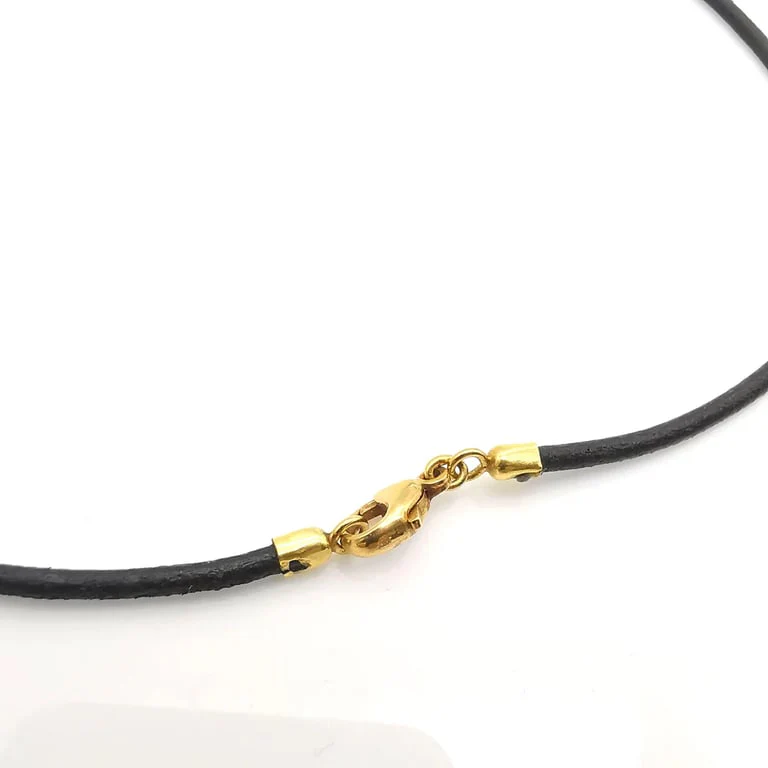 Yellow gold and pearl leather necklace - Image 8
