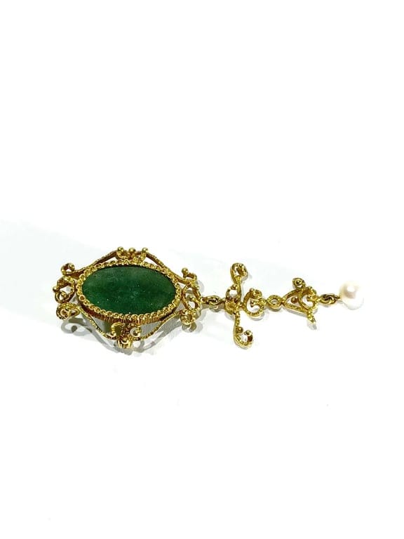 Gold, Jade and Pearl Pendant Brooch - Image 11