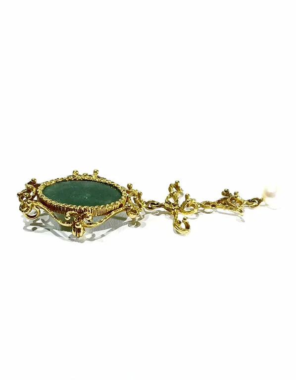 Gold, Jade and Pearl Pendant Brooch - Image 12