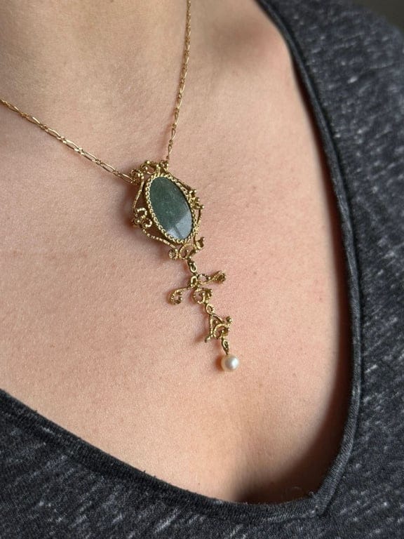 Gold, Jade and Pearl Pendant Brooch - Image 4