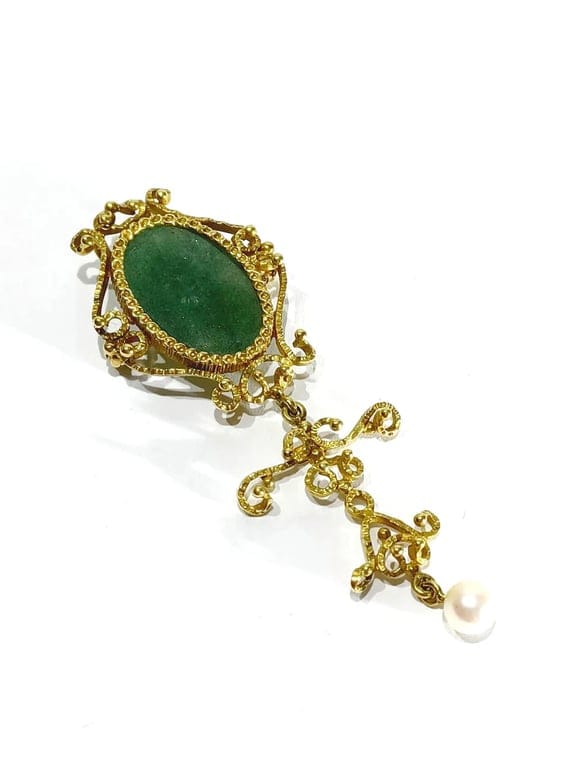 Gold, Jade and Pearl Pendant Brooch - Image 5