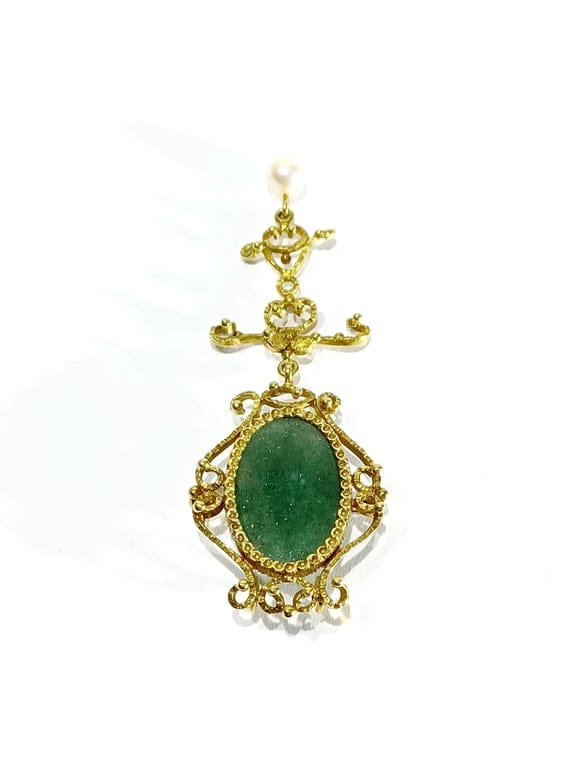 Gold, Jade and Pearl Pendant Brooch - Image 7