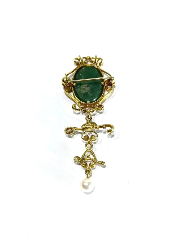 Gold, Jade and Pearl Pendant Brooch - Image 8