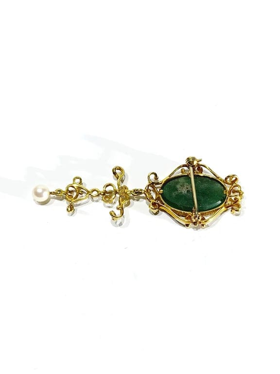 Gold, Jade and Pearl Pendant Brooch - Image 9