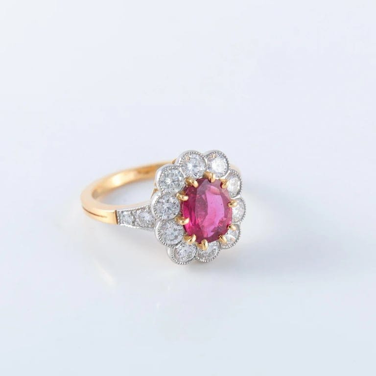 Gold ring, platinum and rubies - Image 3