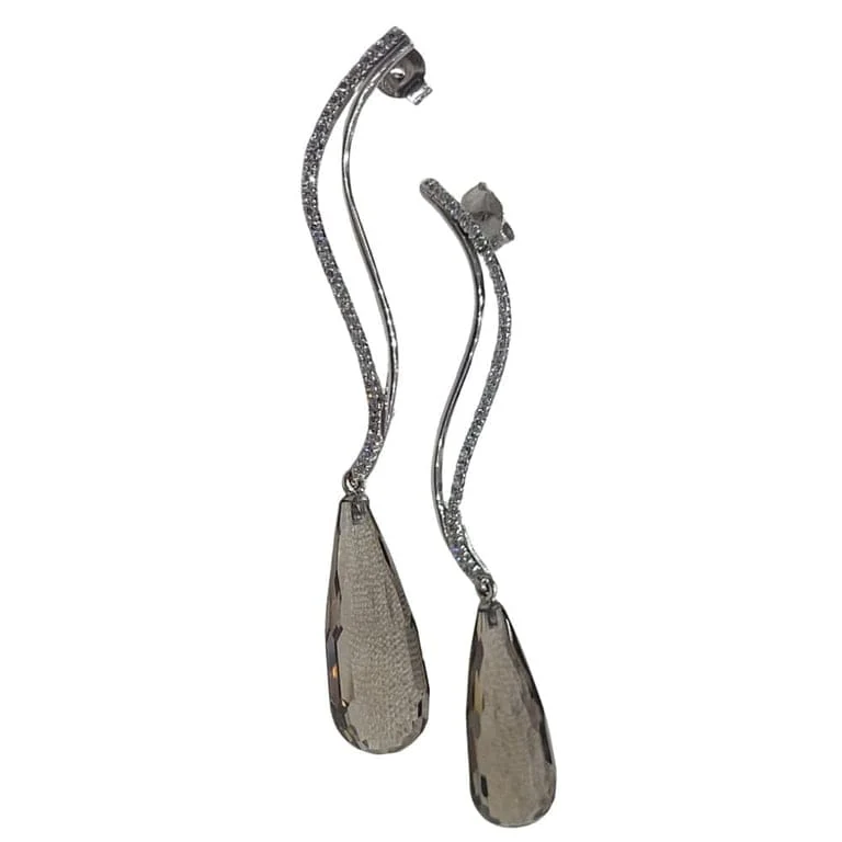 Detachable earrings in 18k white gold and smoky quartz 