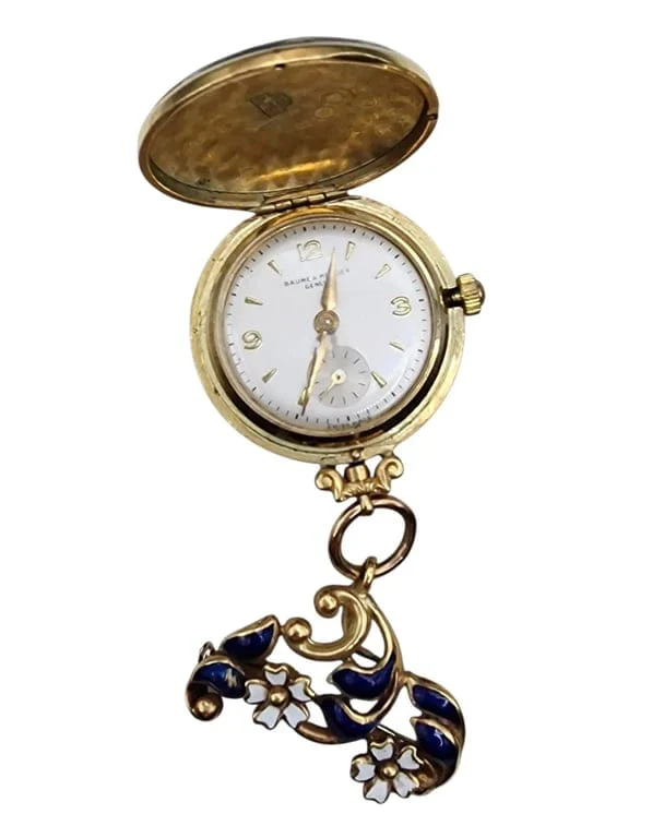 Baume & Mercier - 18k yellow gold enamel watch brooch
