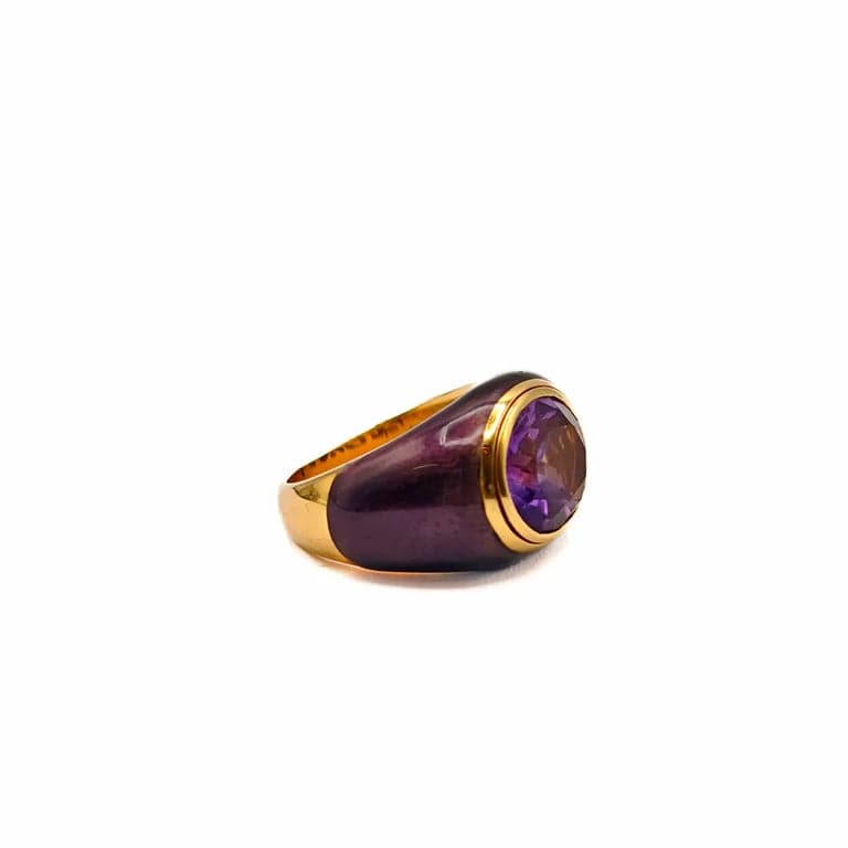 Yellow gold, Amethyst, Enamel ring  - Image 3