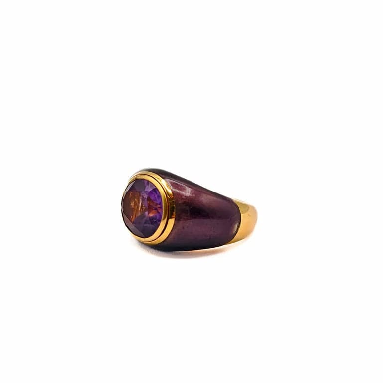 Yellow gold, Amethyst, Enamel ring  - Image 4