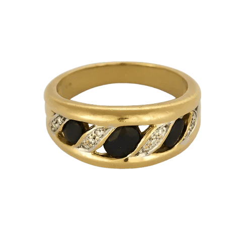 Prestige ring in two golds, sapphires and diamonds 