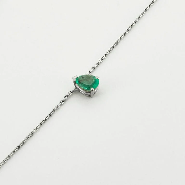 Solitaire necklace White gold Emerald - Image 2