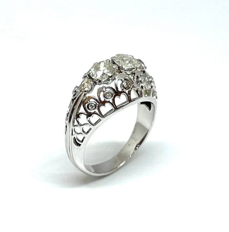 Old openwork ring in white gold and diamonds - Image 2