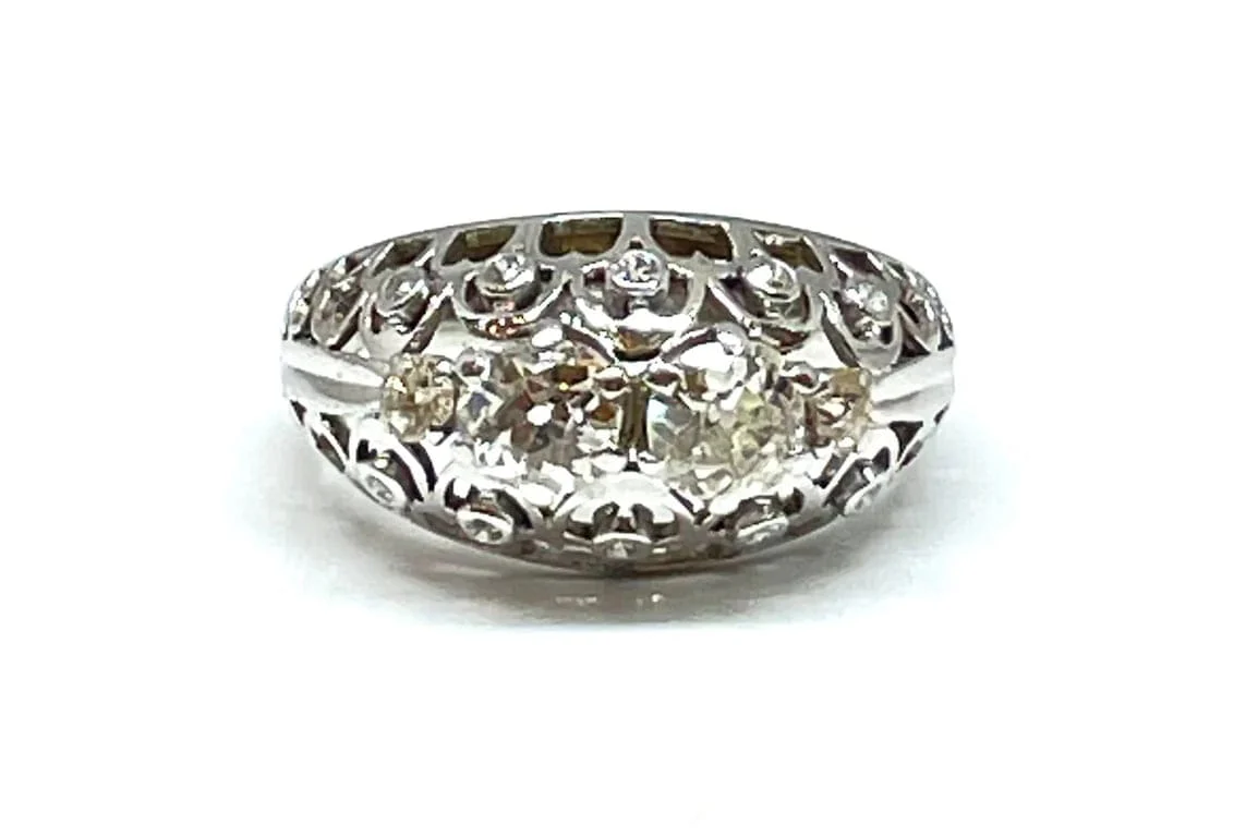 Old openwork ring in white gold and diamonds - Image 4