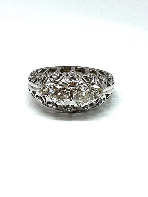 Old openwork ring in white gold and diamonds - Image 6