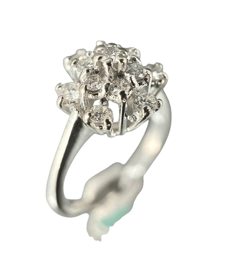 White gold flower ring with diamonds