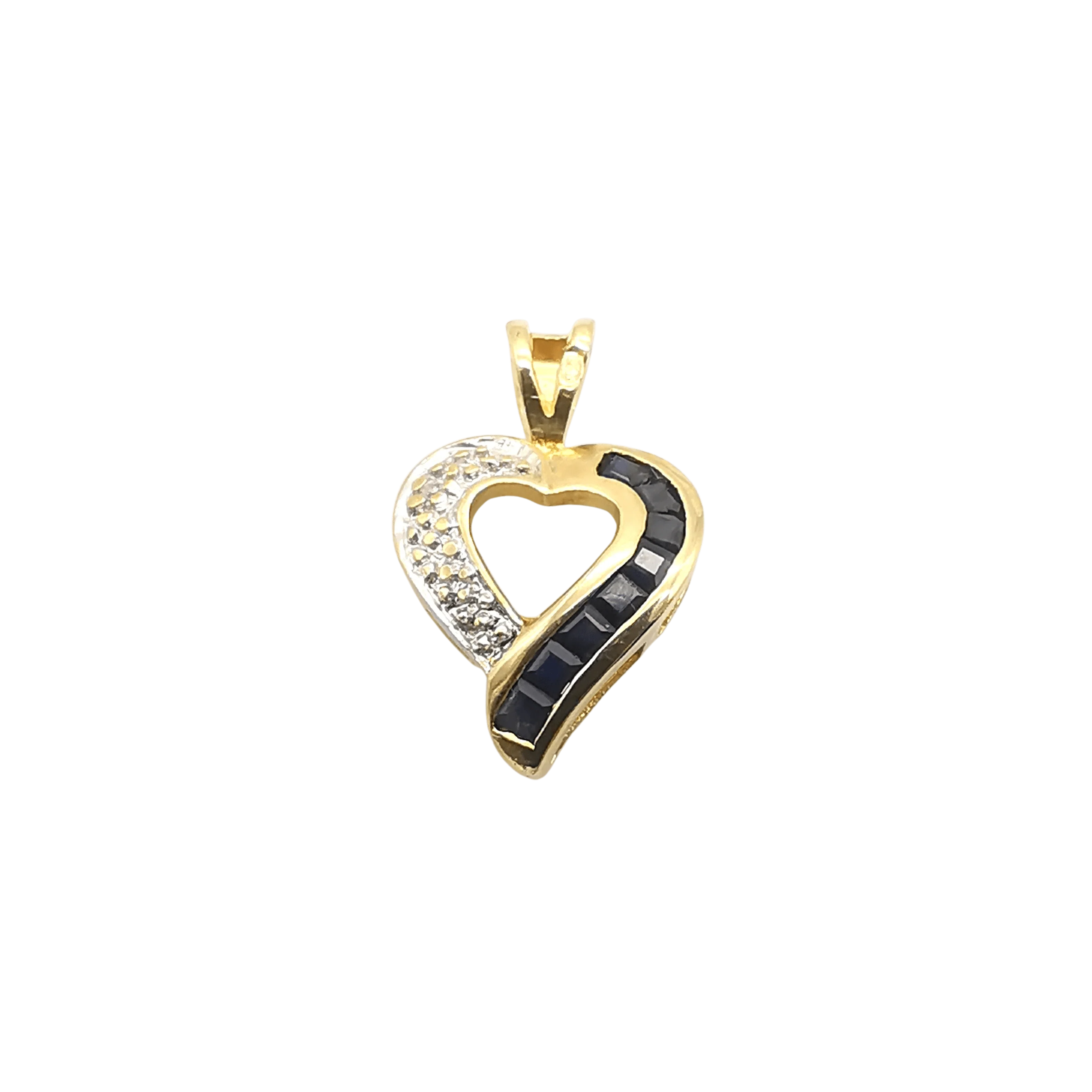 yellow gold heart pendant with sapphires and diamonds