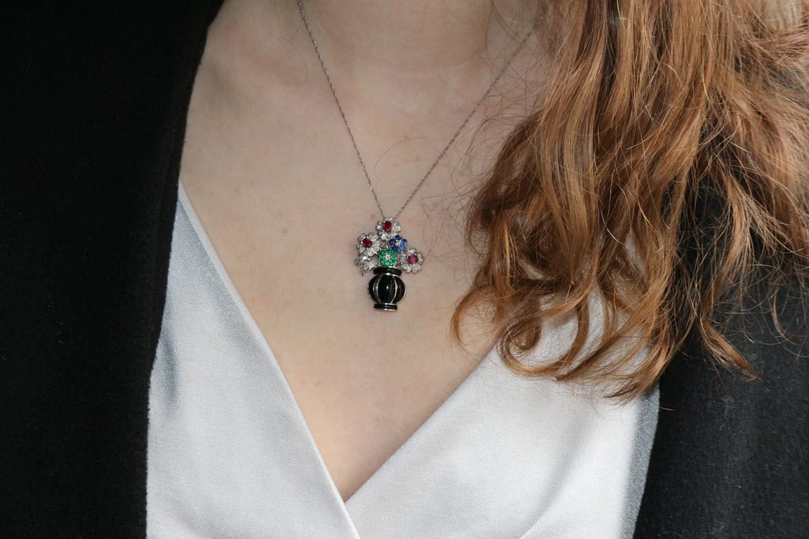 Flower Basket Pendant Brooch - Image 2