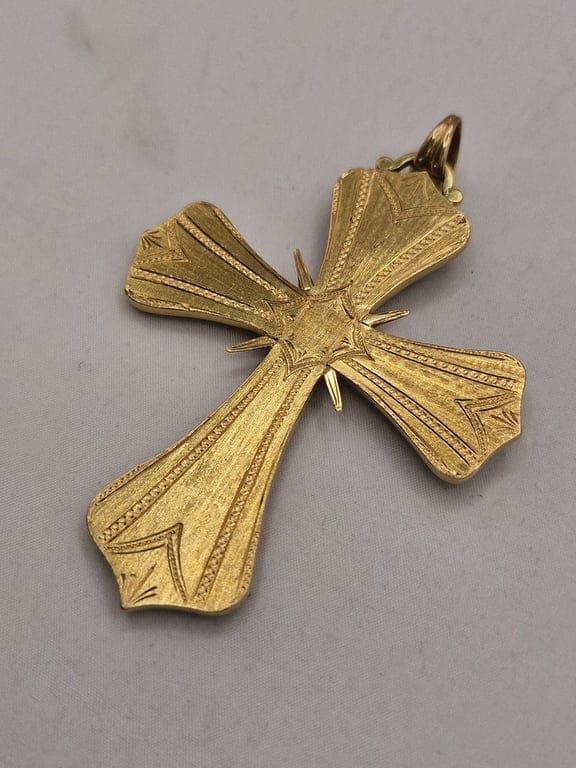 Vintage yellow gold cross pendant with diamonds, emeralds  - Image 6