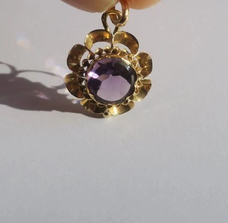 19th century rose gold amethyst flower pendant - Image 5