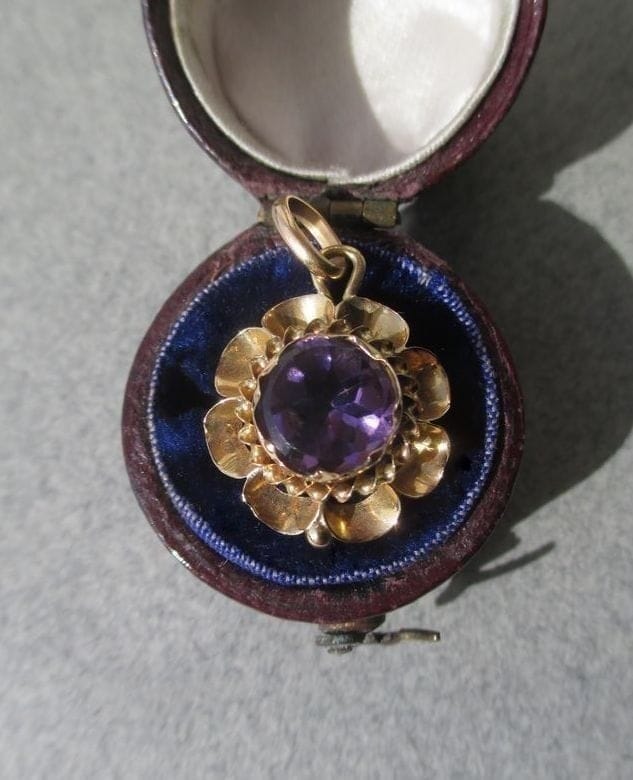 19th century rose gold amethyst flower pendant - Image 8