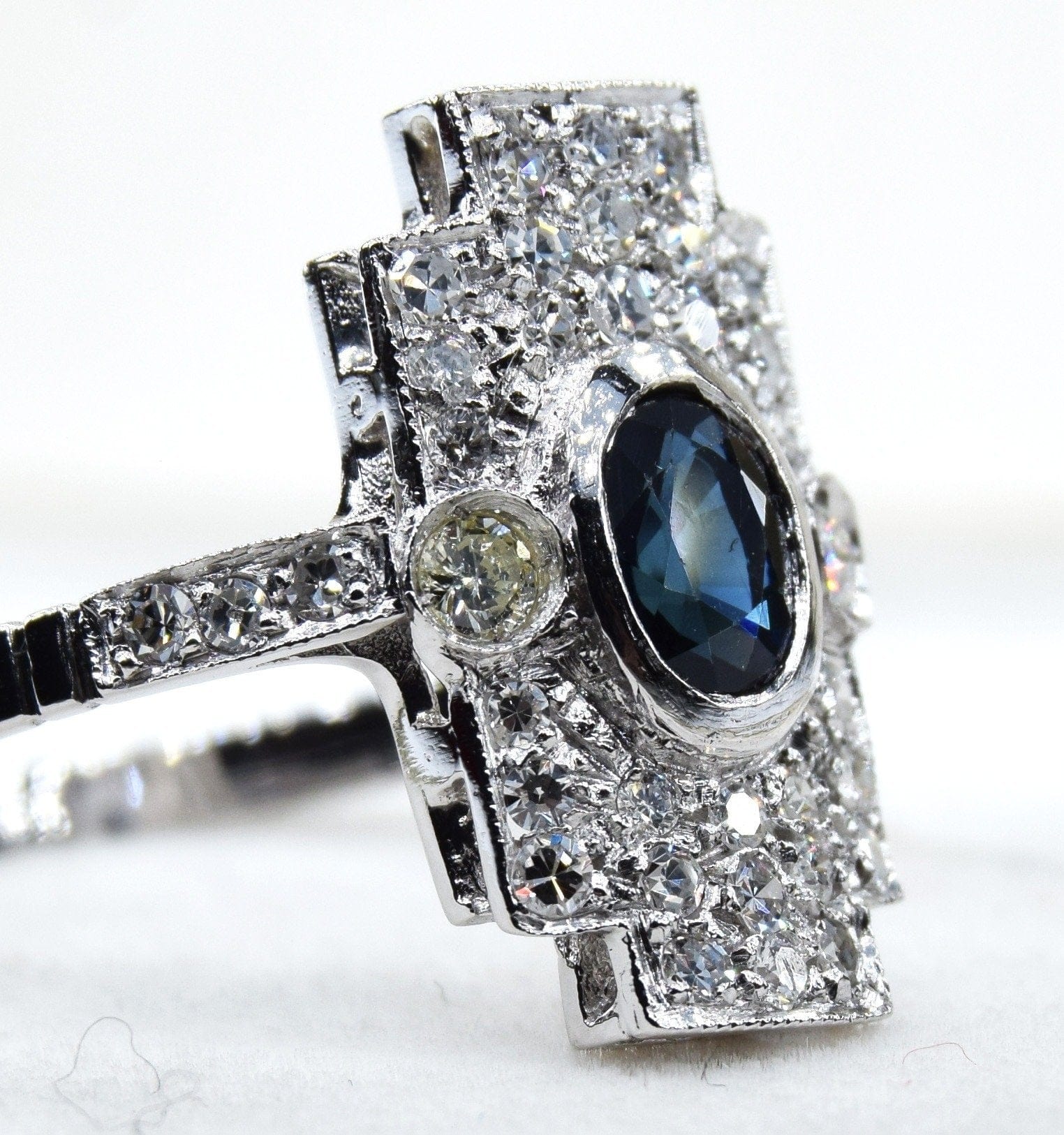 Ring Art Deco platinum zaffiro - Image 3