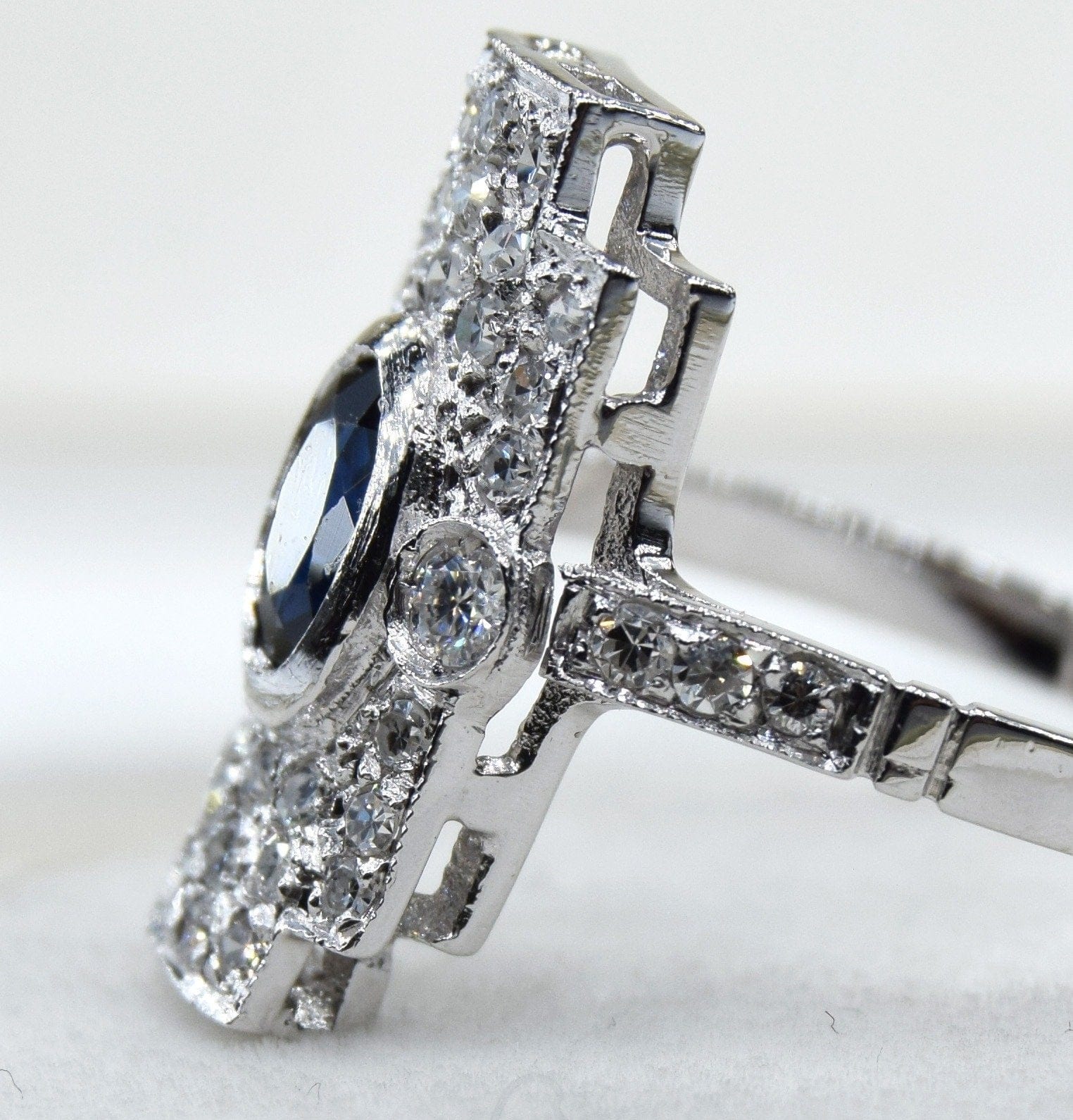 Ring Art Deco platinum zaffiro - Image 5