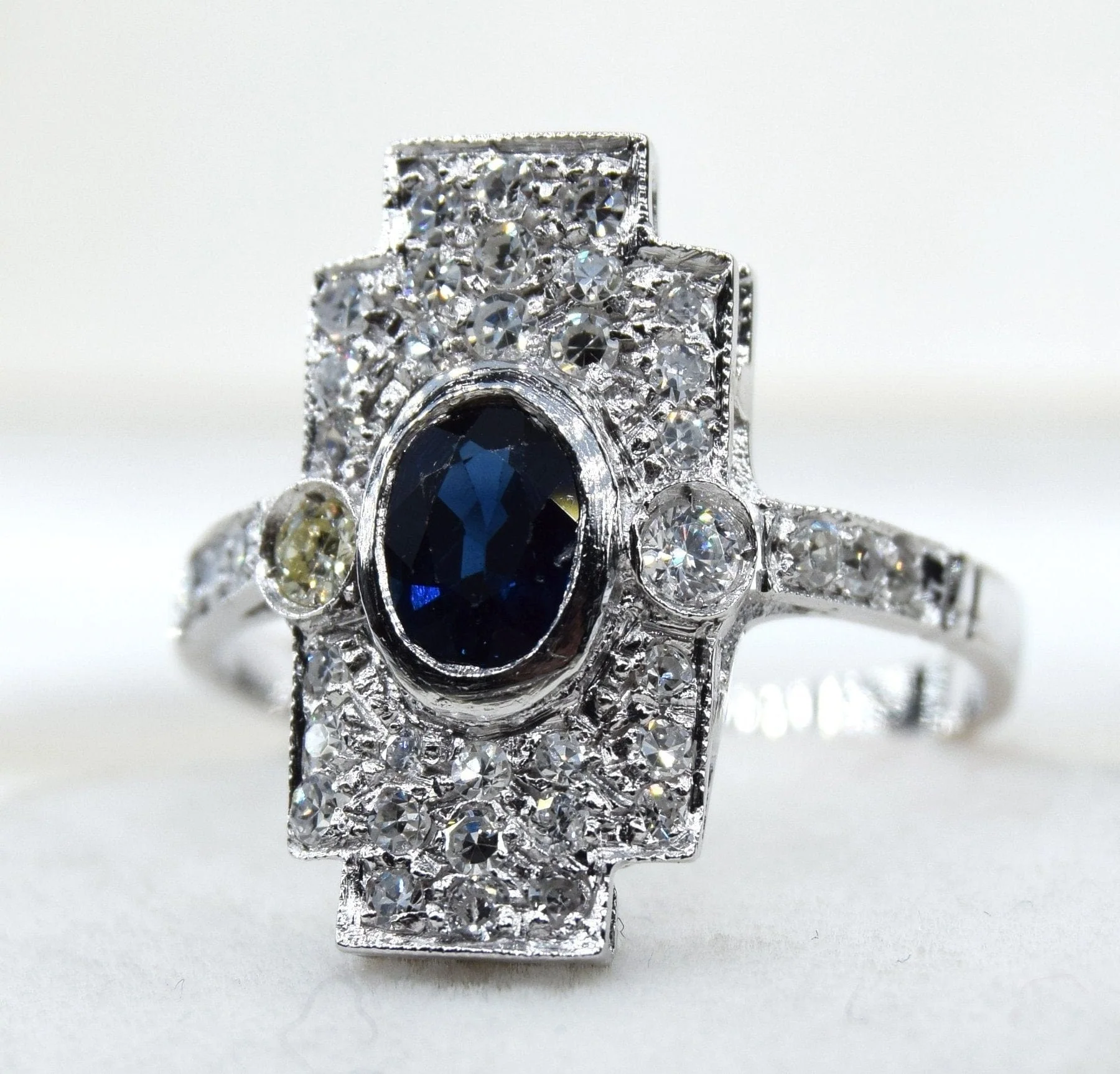 Ring Art Deco platinum zaffiro - Image 8
