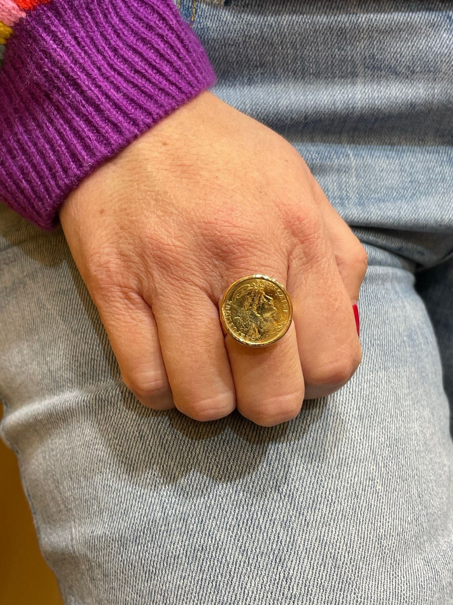Yellow gold ring Picoin of 10 Francs Rooster