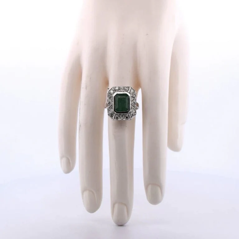 Ring Art Deco gold yellow emerald diamonds - Image 2