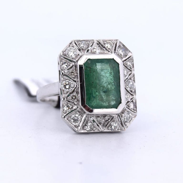 Ring Art Deco gold yellow emerald diamonds - Image 5
