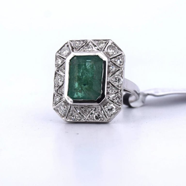 Ring Art Deco gold yellow emerald diamonds - Image 6