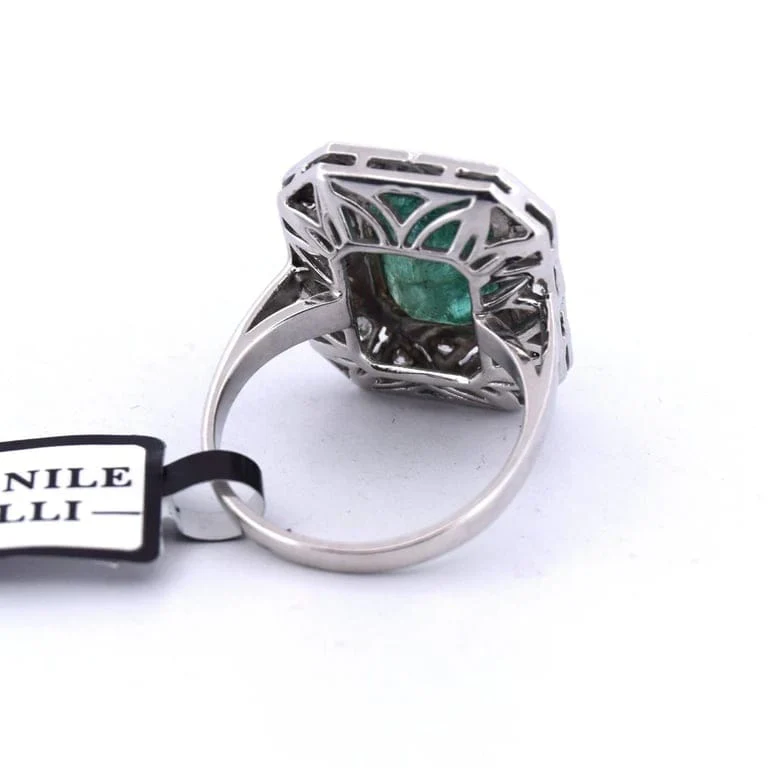 Ring Art Deco gold yellow emerald diamonds - Image 7