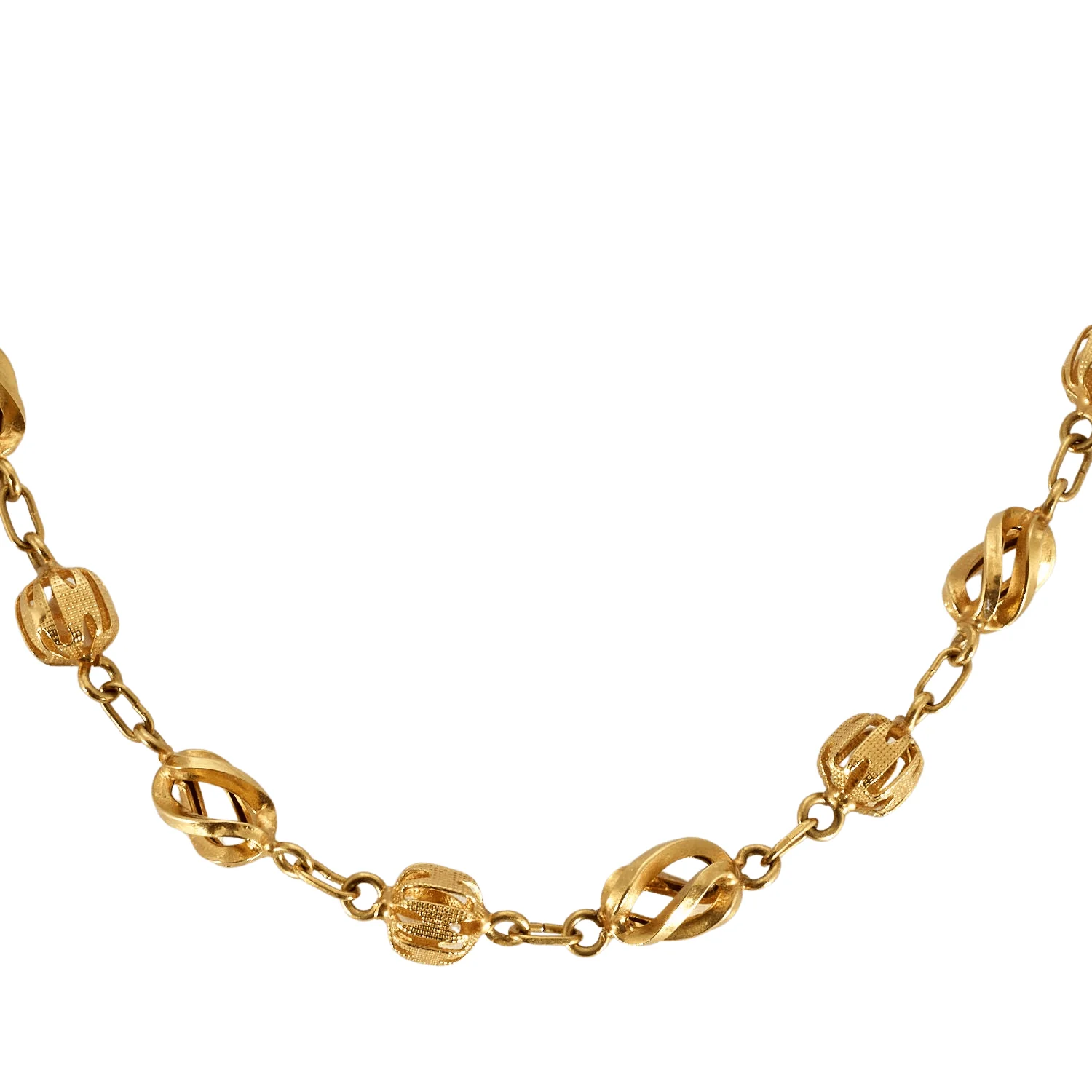 Yellow gold alternating mesh long necklace