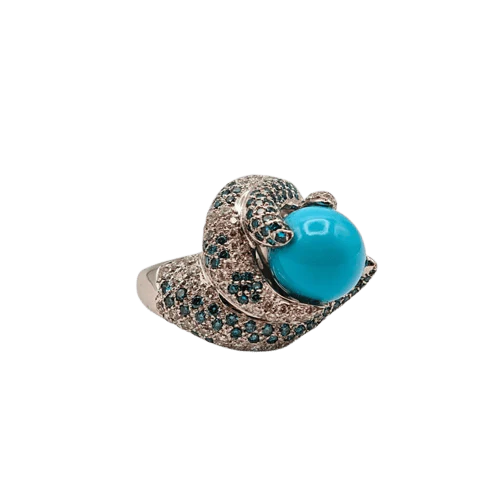 White gold, Diamond and Turquoise Ring 