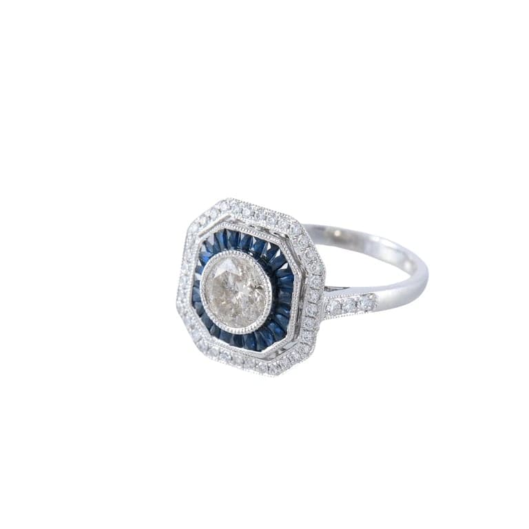 Sapphire diamond ring - style Art Deco