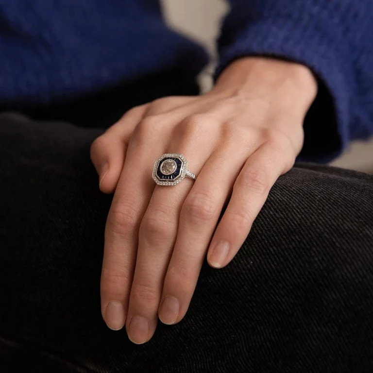 Sapphire diamond ring - style Art Deco - Image 2