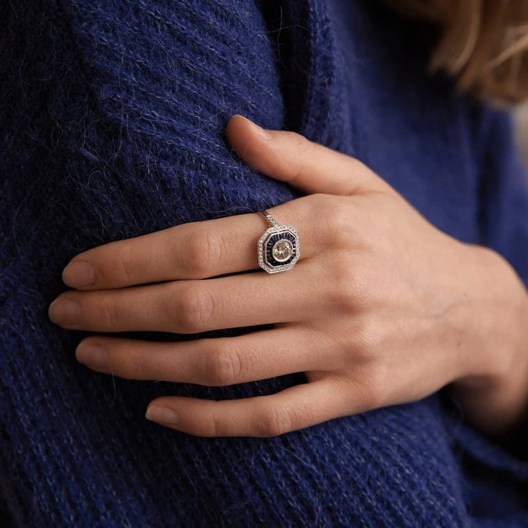 Sapphire diamond ring - style Art Deco - Image 3
