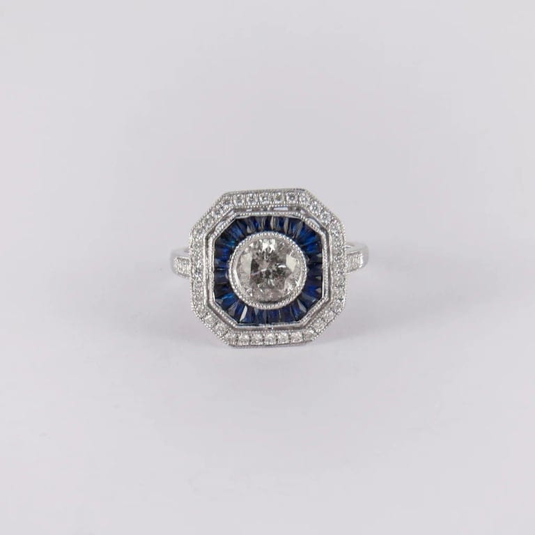 Sapphire diamond ring - style Art Deco - Image 4