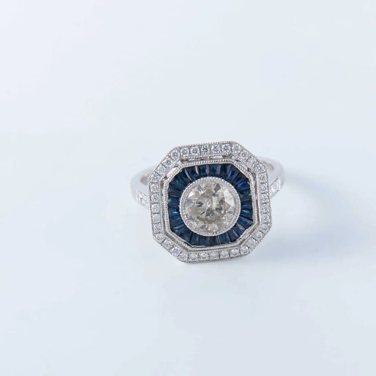 Sapphire diamond ring - style Art Deco - Image 5