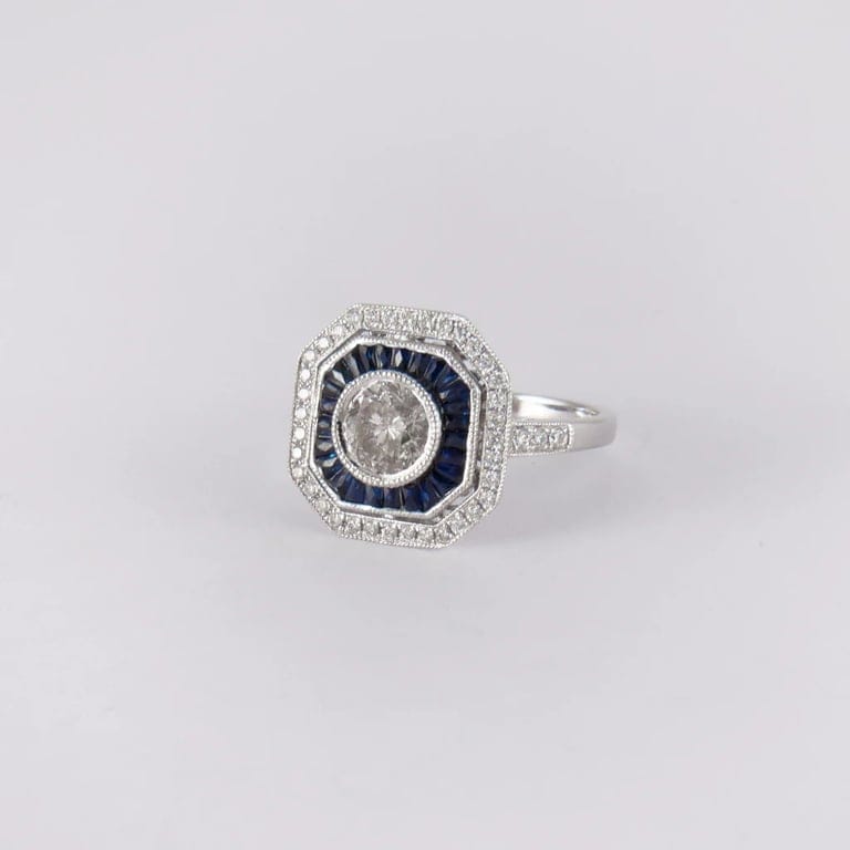 Sapphire diamond ring - style Art Deco - Image 6