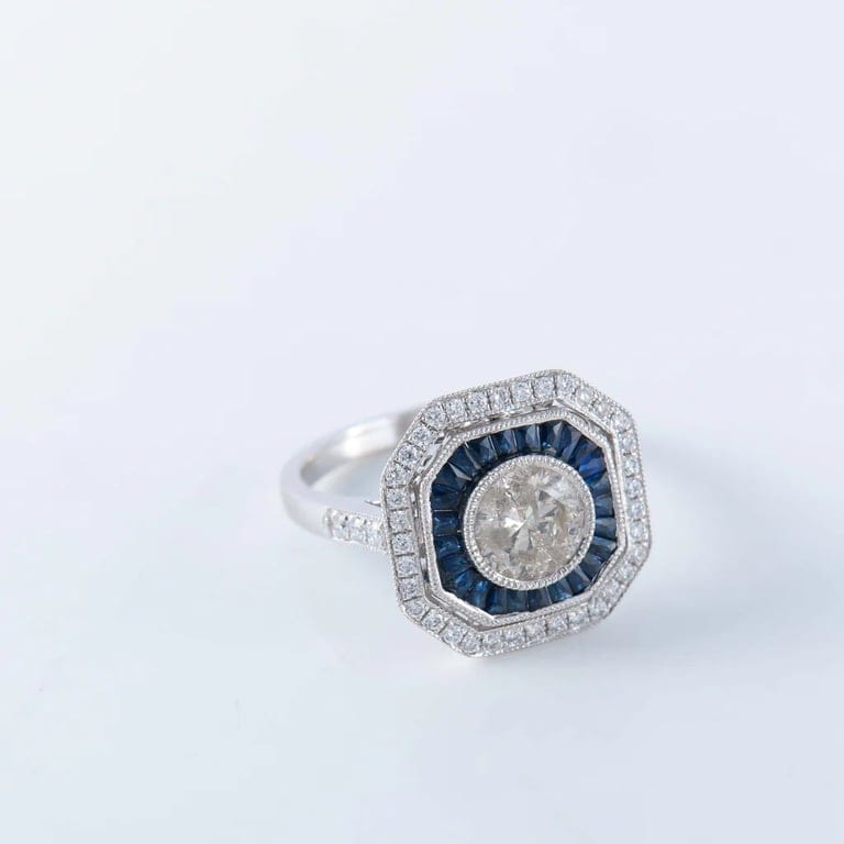Sapphire diamond ring - style Art Deco - Image 7